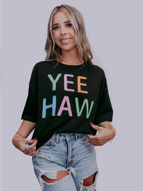 Yee Haw Multicolor Graphic Tee - Black
